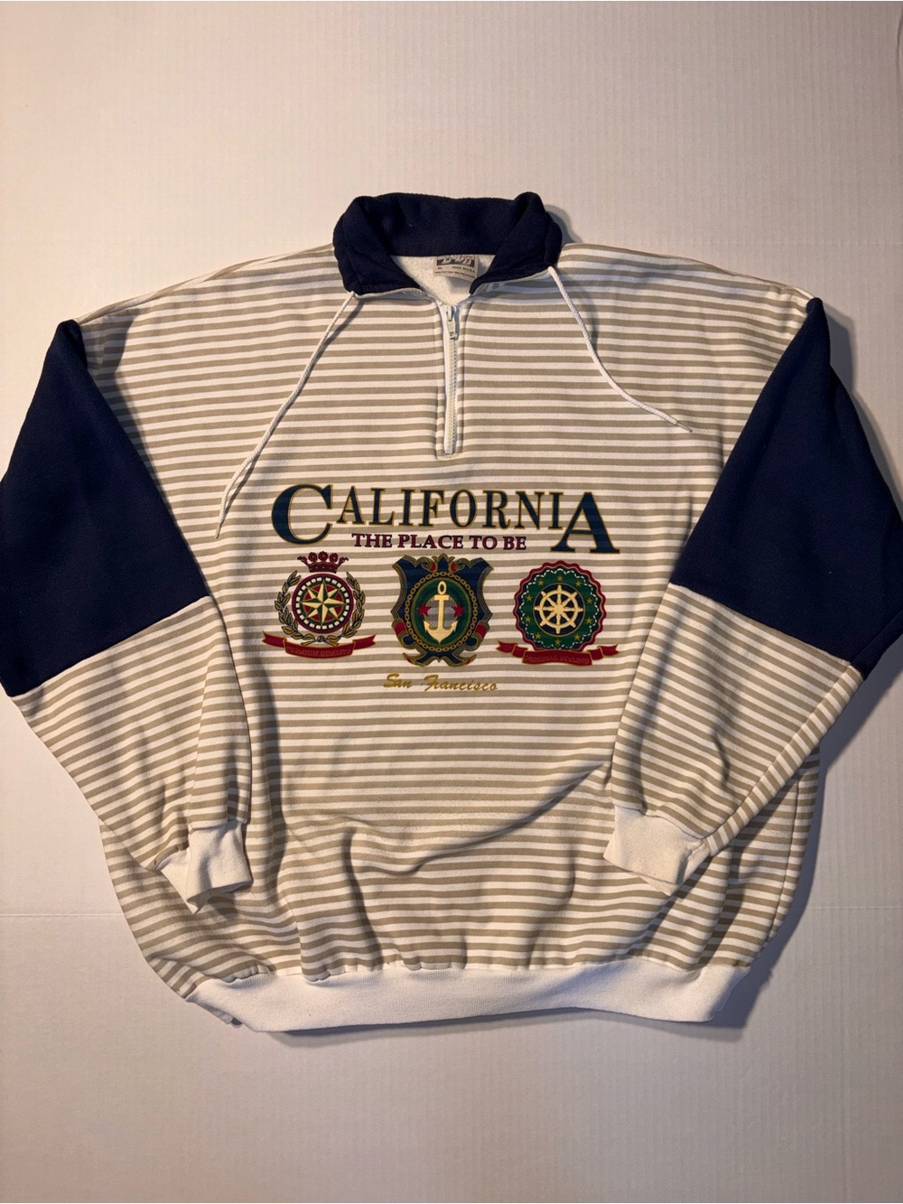 Vtg San Francisco California 90’s Striped Quarter Zip Pullover Sweatshirt Sz XL
